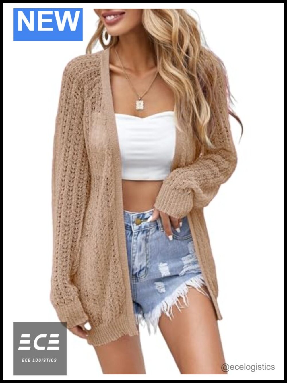 Crochet Lightweight Open Front Cardigan Long Sleeve Summer Beach Cover Up